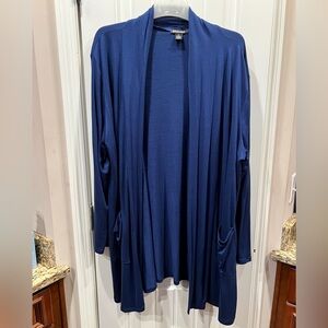 By Design Elegant Navy Open Front Duster Cardigan with Pockets Sz 1x